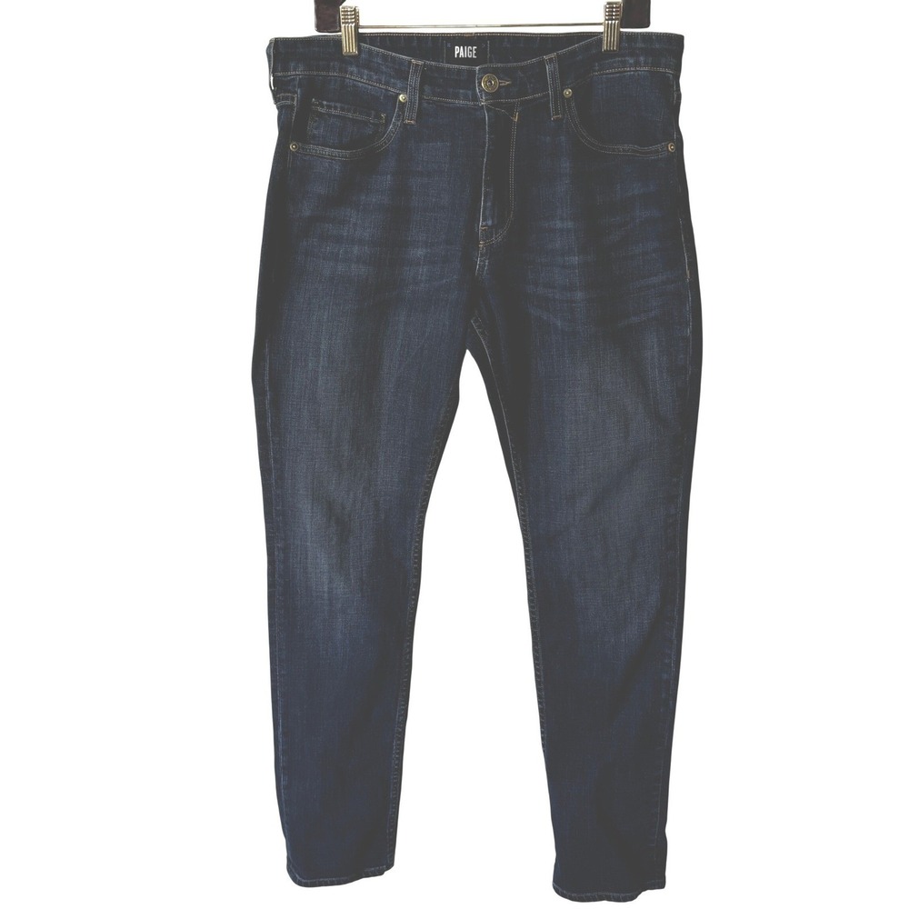 PAIGE Lennox Size 34 X 33 Men Dark Wash Slim Fit Jeans Straight Leg Stretch USA